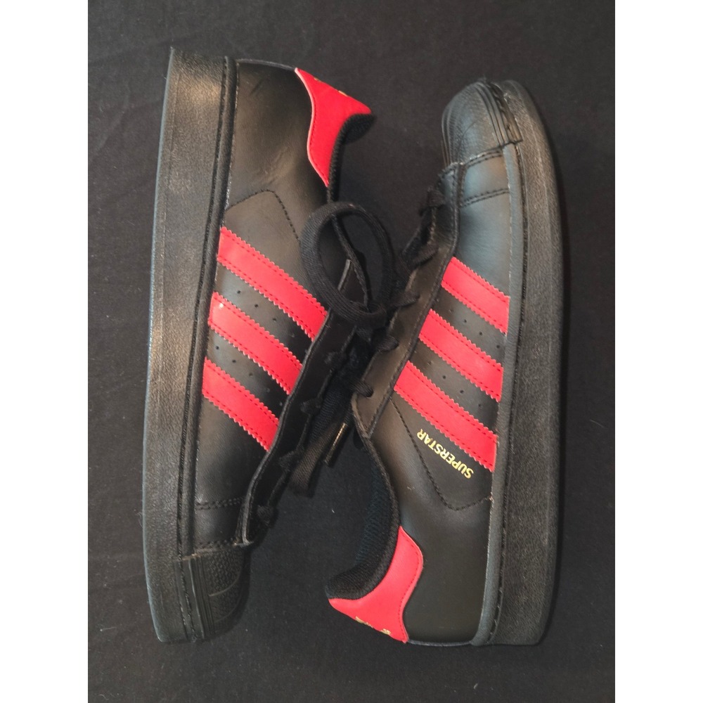 Adidas Superstar Kids Size 3 Sneakers Black Red Stripe Classic Shoes Casual